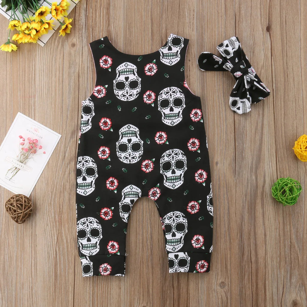 Skull Floral Baby Romper Set
