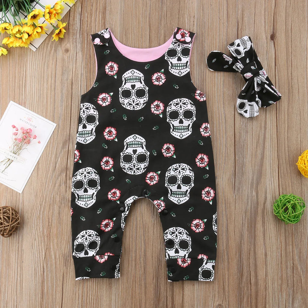 Skull Floral Baby Romper Set