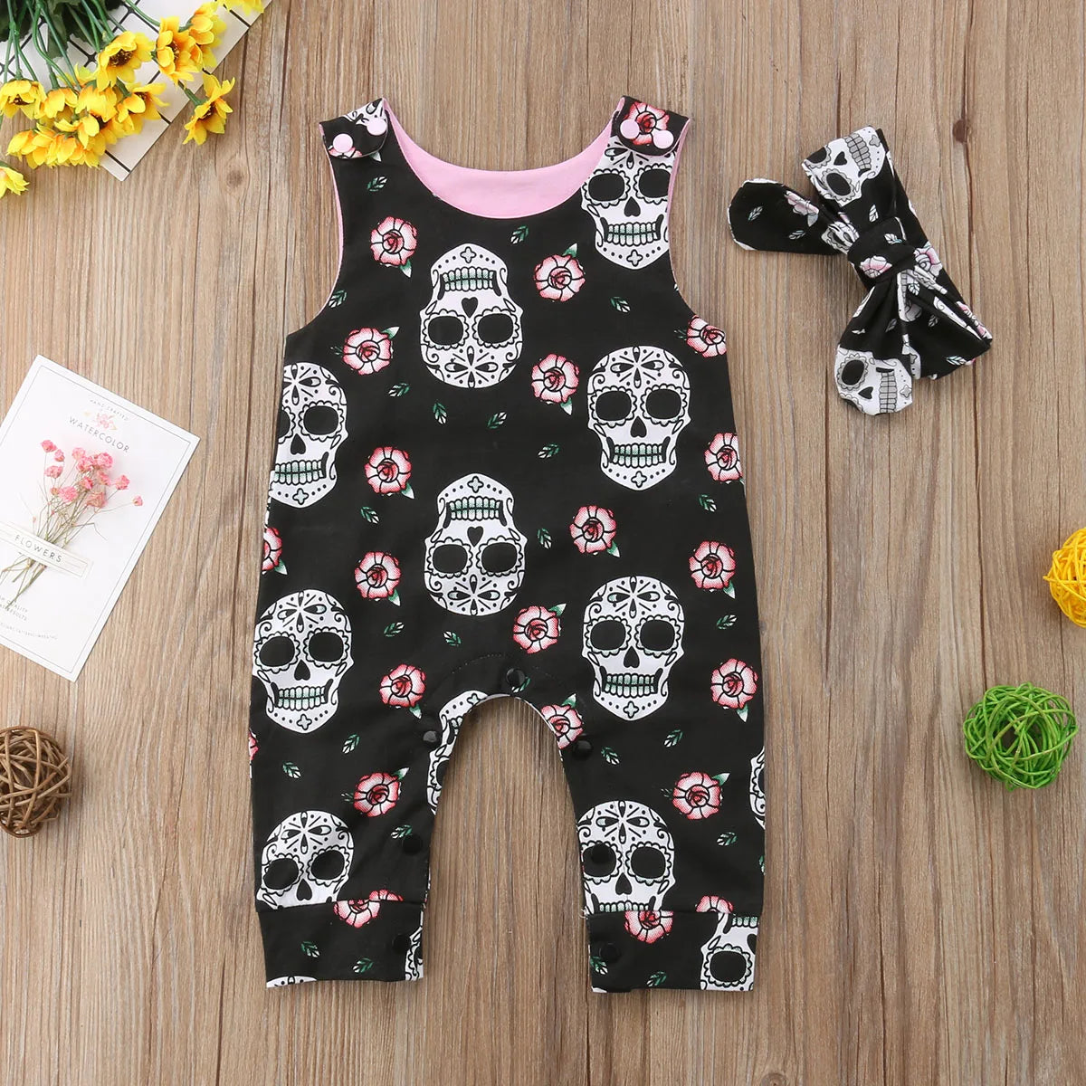 Skull Floral Baby Romper Set