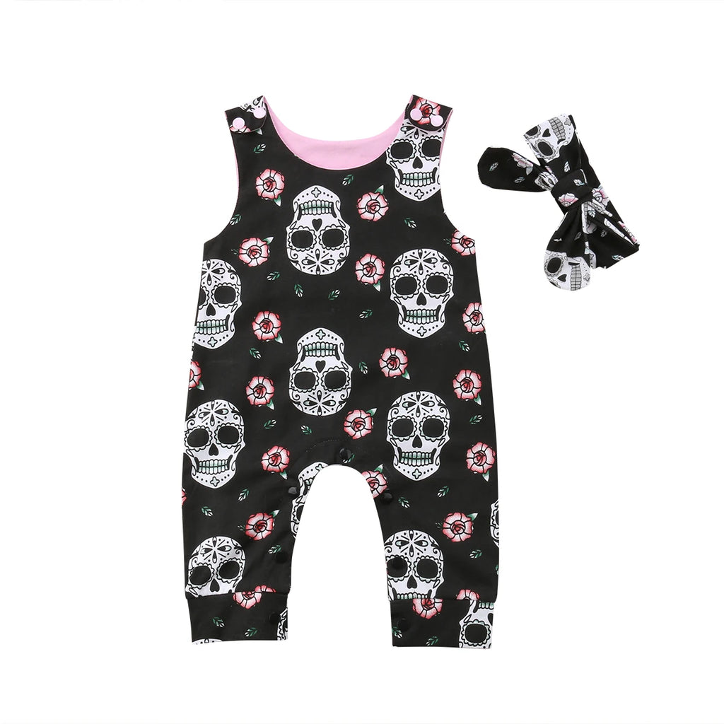 Skull Floral Baby Romper Set