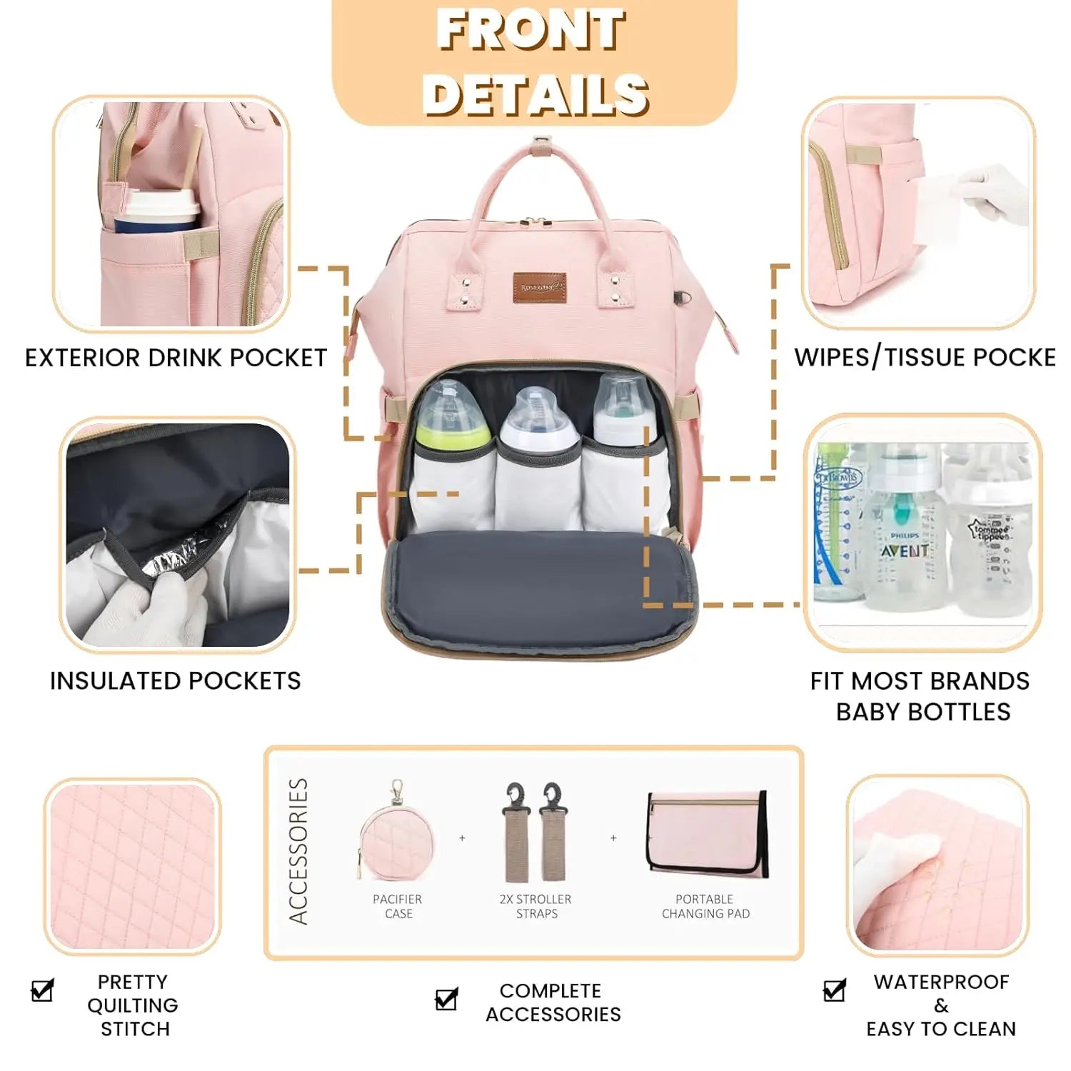 Pink 35L Diaper Backpack