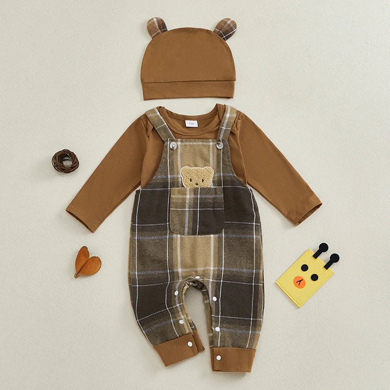 Plaid Suspender Baby Set
