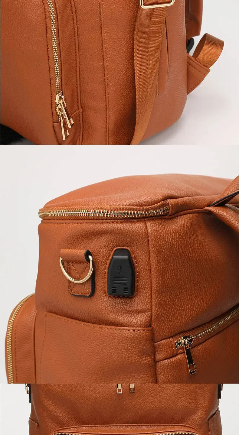 PU Leather Diaper Backpack