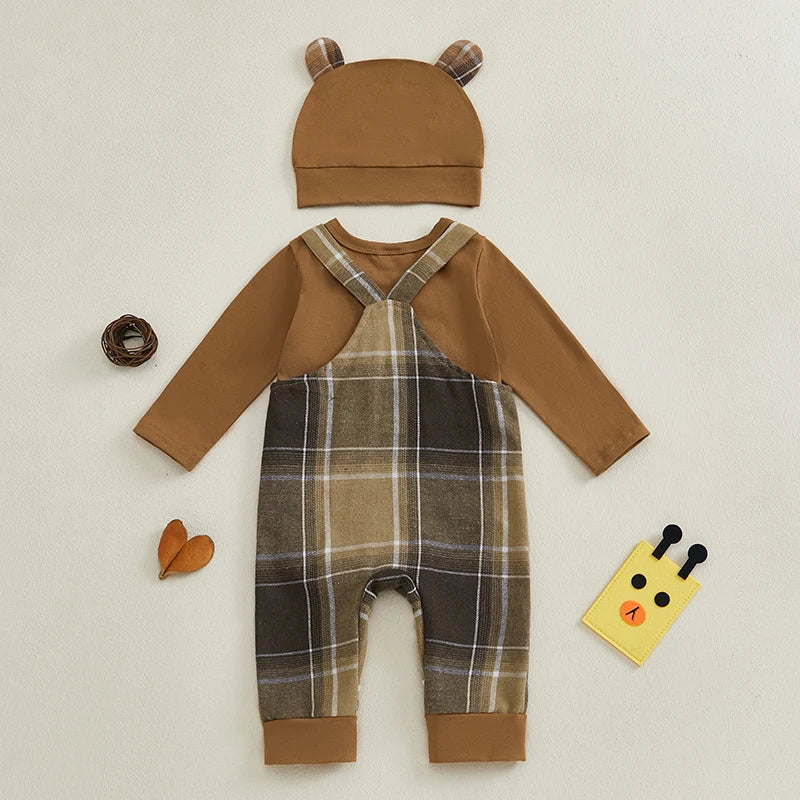 Plaid Suspender Baby Set