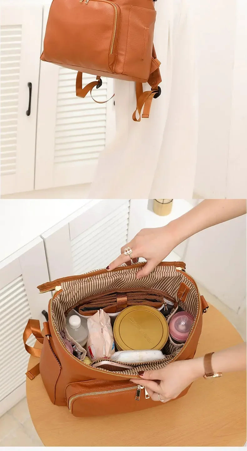 PU Leather Diaper Backpack