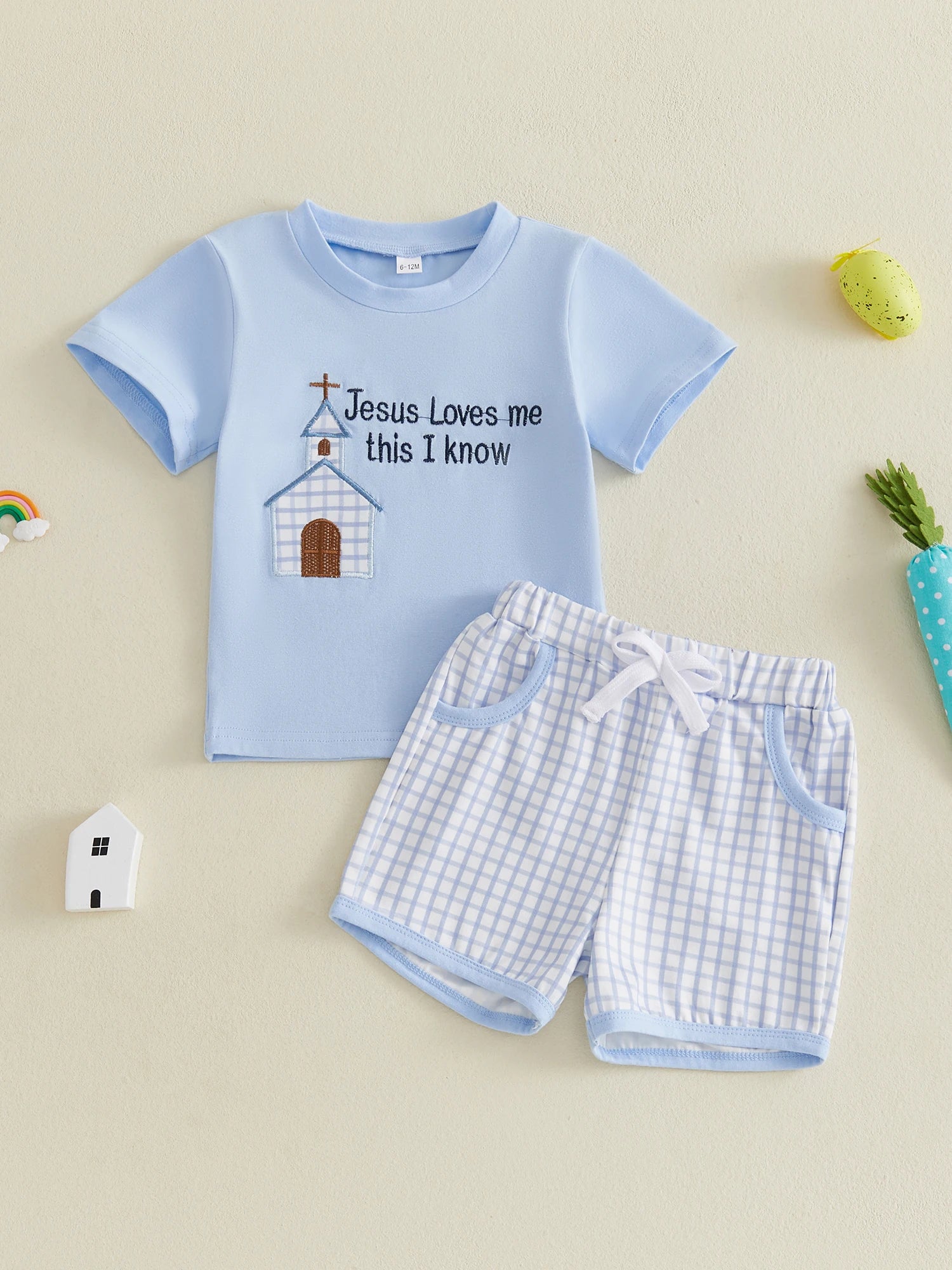 Easter Tee & Plaid Shorts Set