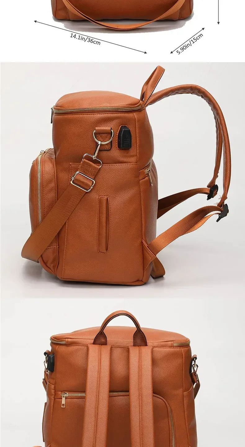 PU Leather Diaper Backpack