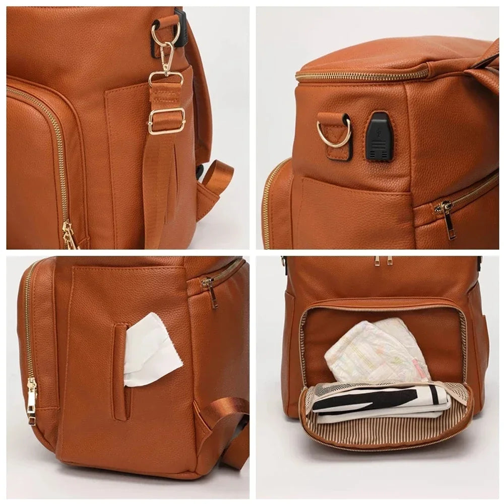 PU Leather Diaper Backpack