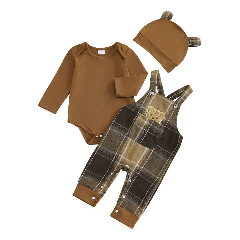 Plaid Suspender Baby Set