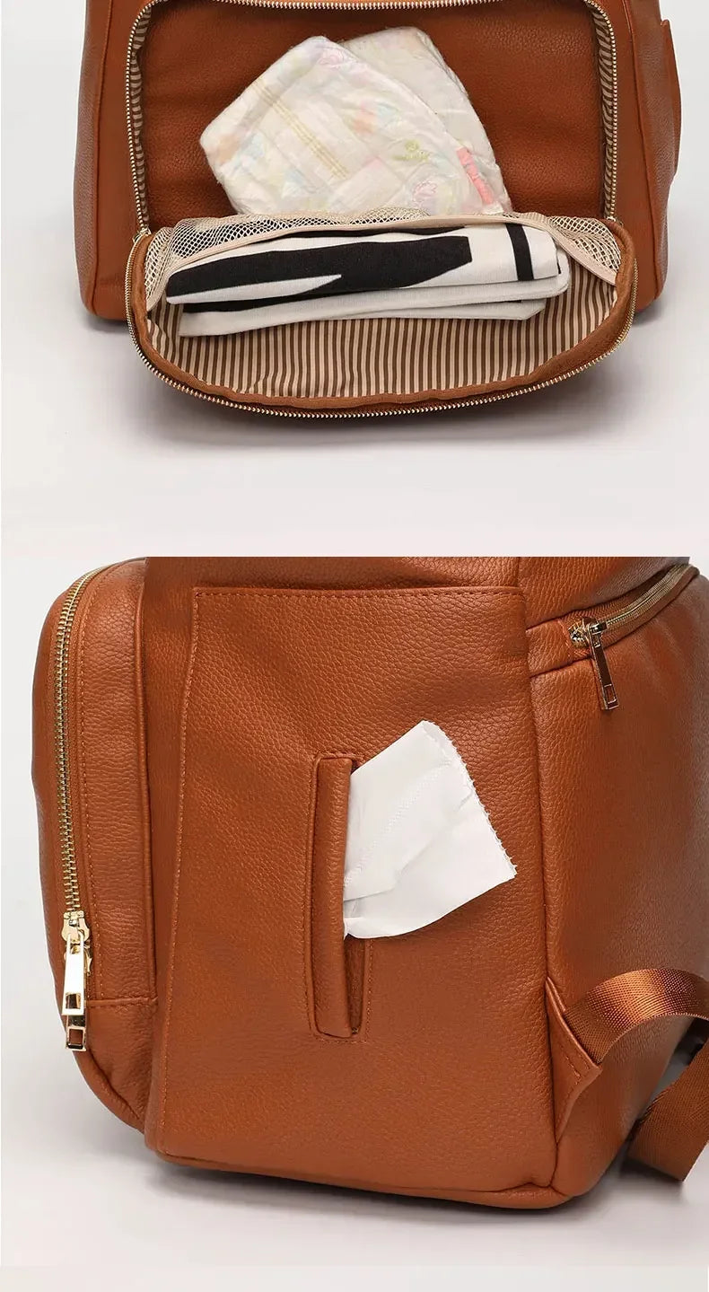 PU Leather Diaper Backpack