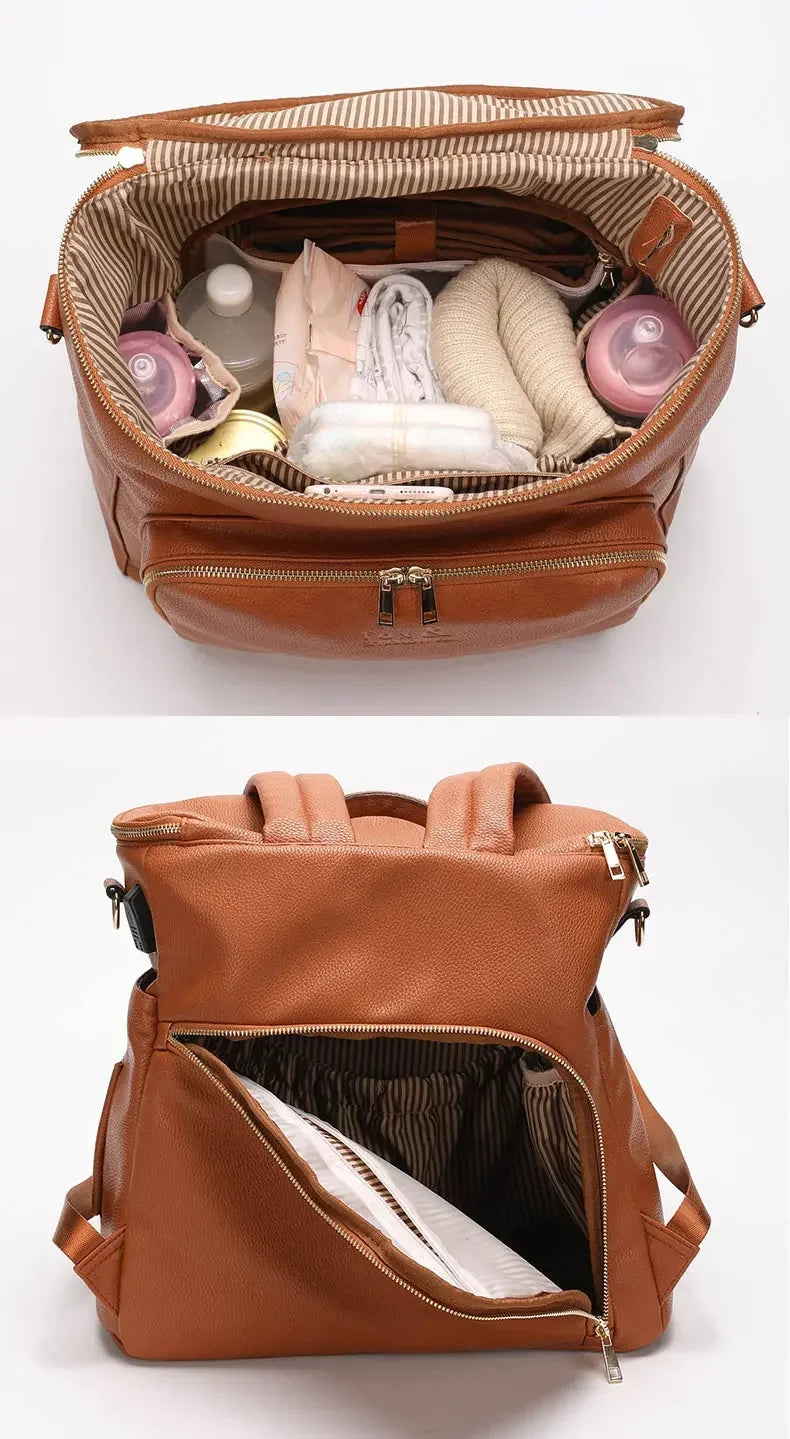 PU Leather Diaper Backpack