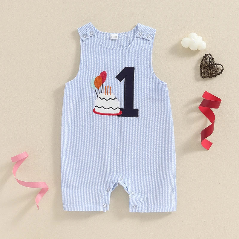 Cake Embroidery Baby Overalls